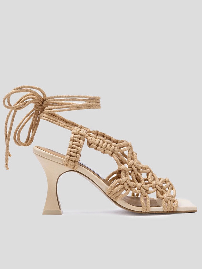 Miista Stephanie Beige Woven Sandals - Size 39 (9)
